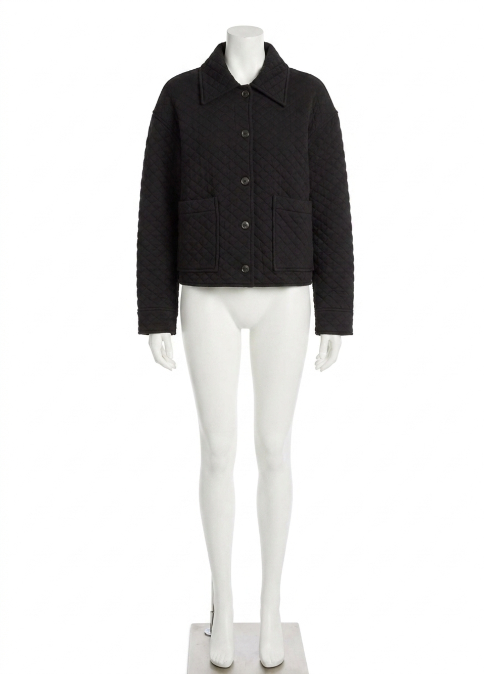 NEW VINCE quilted collared jacket in black